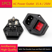 1pcs yt1029 ac power outlet 15 a 250v electrical socket outlet cable socket with the double fuse and red led switch