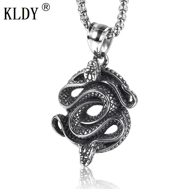 KLDY ожерелье с медальоном в виде змеи для мужчин Амулет из нержавеющей стали