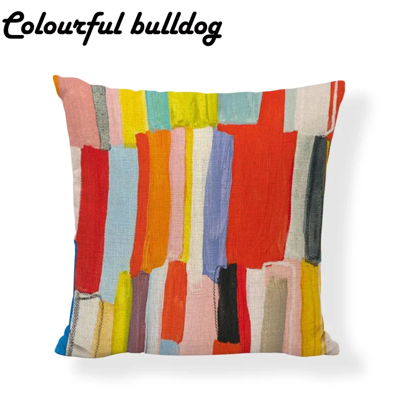Geometric Cushion Covers 45*45cm Abstract Colored Line Figures Linen Material Office Home Living Room Sofa Decor Pillow Case | Дом и сад