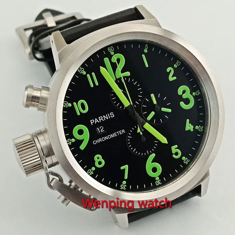 50 мм наручные часы с большим циферблатом левой руки es relojes de pulsera Parnis хронограф 0S10