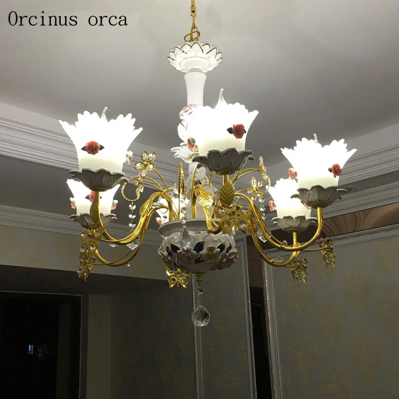European luxury flower ceramic chandelier living room bedroom French idyllic dream LED free shipping | Лампы и освещение