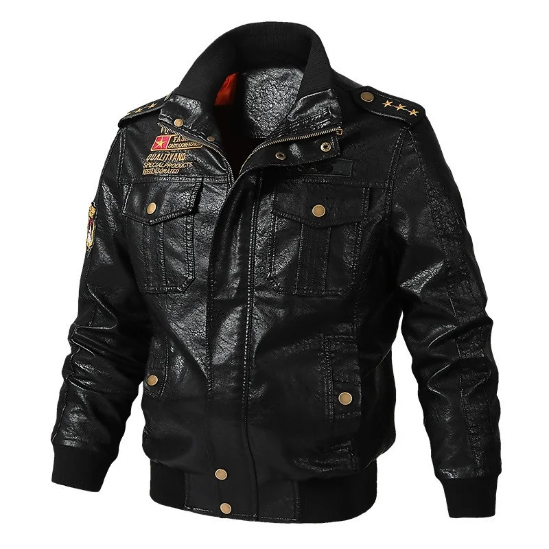

Men Motorcycle PU Leather Jacket Windproof Casual Outwear Military Tactical Jacket Army Bomber Flight Jacket Biker Windbreaker-D