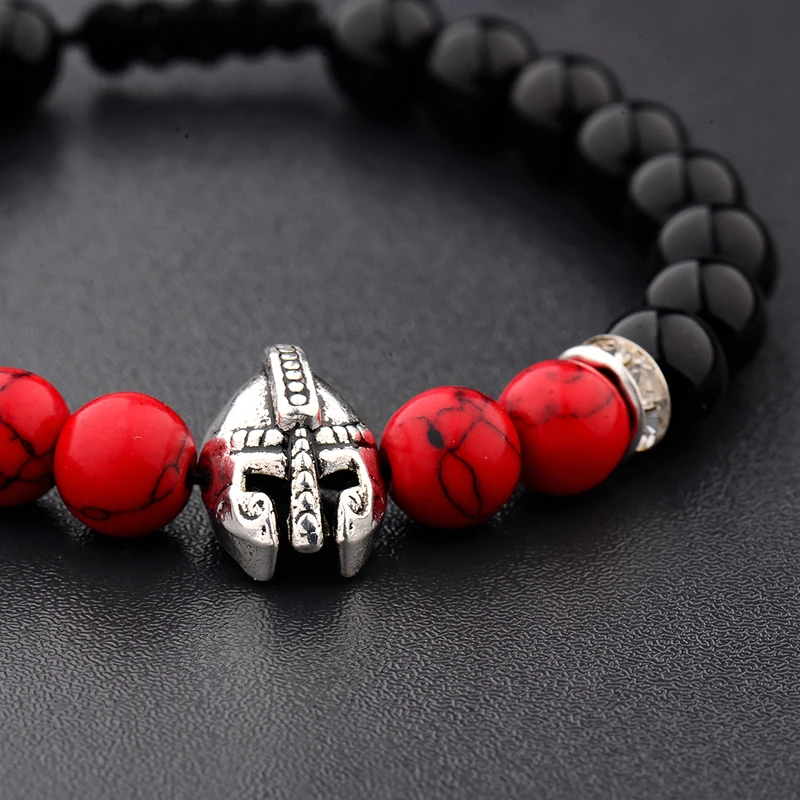 Мужской регулируемый браслет с натуральным камнем и бусинами|helmet bracelet|bracelet