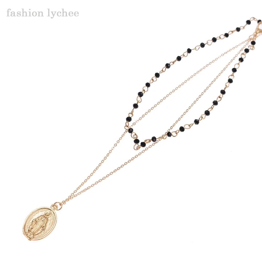 Модные личи новый дизайн Многослойные звенья цепи металла Девы Марии ожерелье