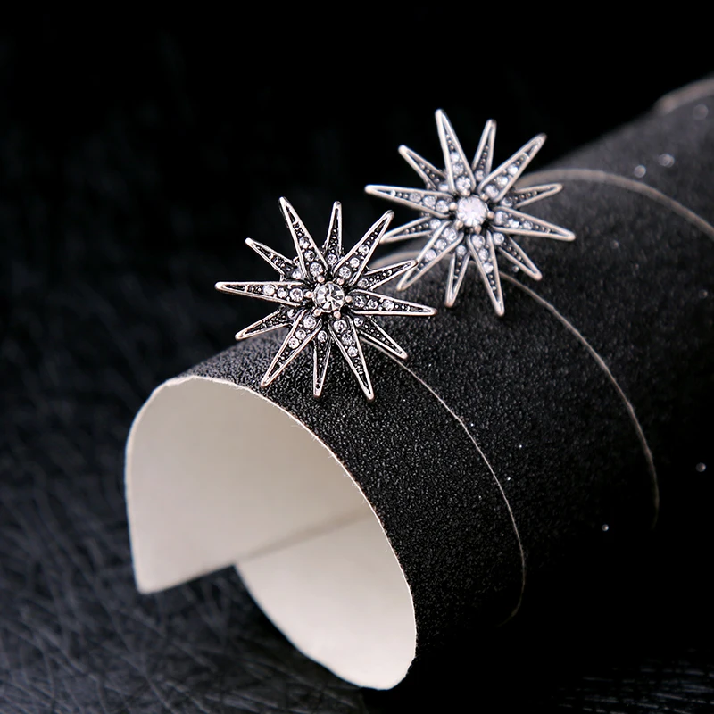 Антикварные ювелирные изделия серебряный цвет Snowflower серьги гвоздики для женщин