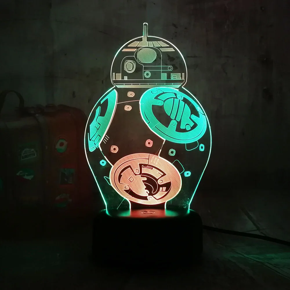 Звездные войны BB8 Lustre 3D светодиодный RGB 7 смешанных двух цветов Ночной светильник