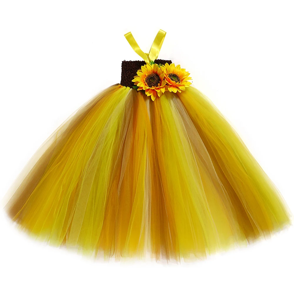 Autumn Sunflower Tutu Dress Pumpkin Scarecrow Kids Halloween Costumes Sun Flower Dresses for Girls Thanksgiving Party | Детская одежда