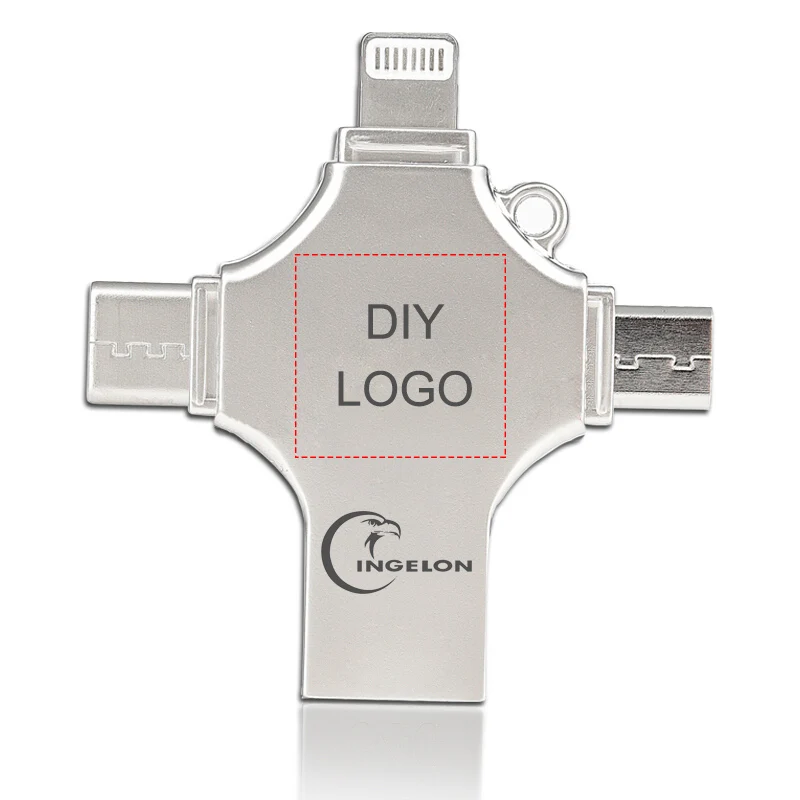 флешка Ingelon 4in1 мини usb flash drive 32 ГБ pen металл memoria stick otg типа с micro для iphone ipad mac pendrive