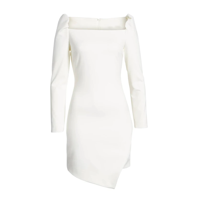 

Slash Neck Slim Sexy Dress Elegant White Mini Short Dress Hight Quality Long Sleeves Fashion Irregular Bodycon Spring New 2019