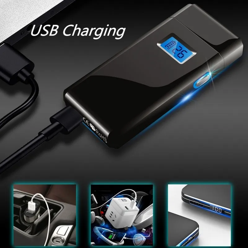 Новейший светодиодный цифровой дисплей USB Зажигалка для сигарет металлическая