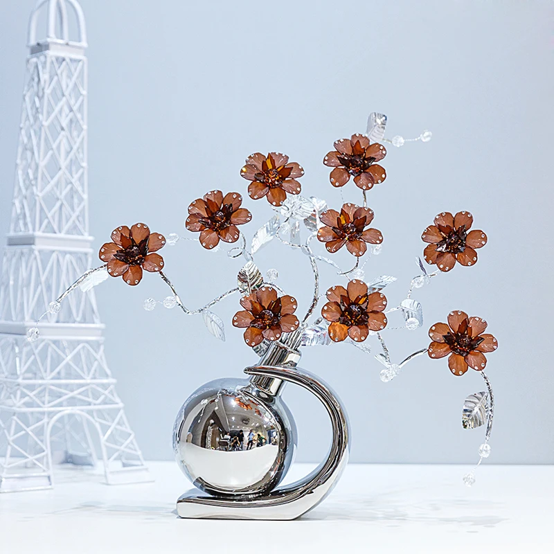 Европейская белая Коричневая керамическая хрустальная ваза для цветов