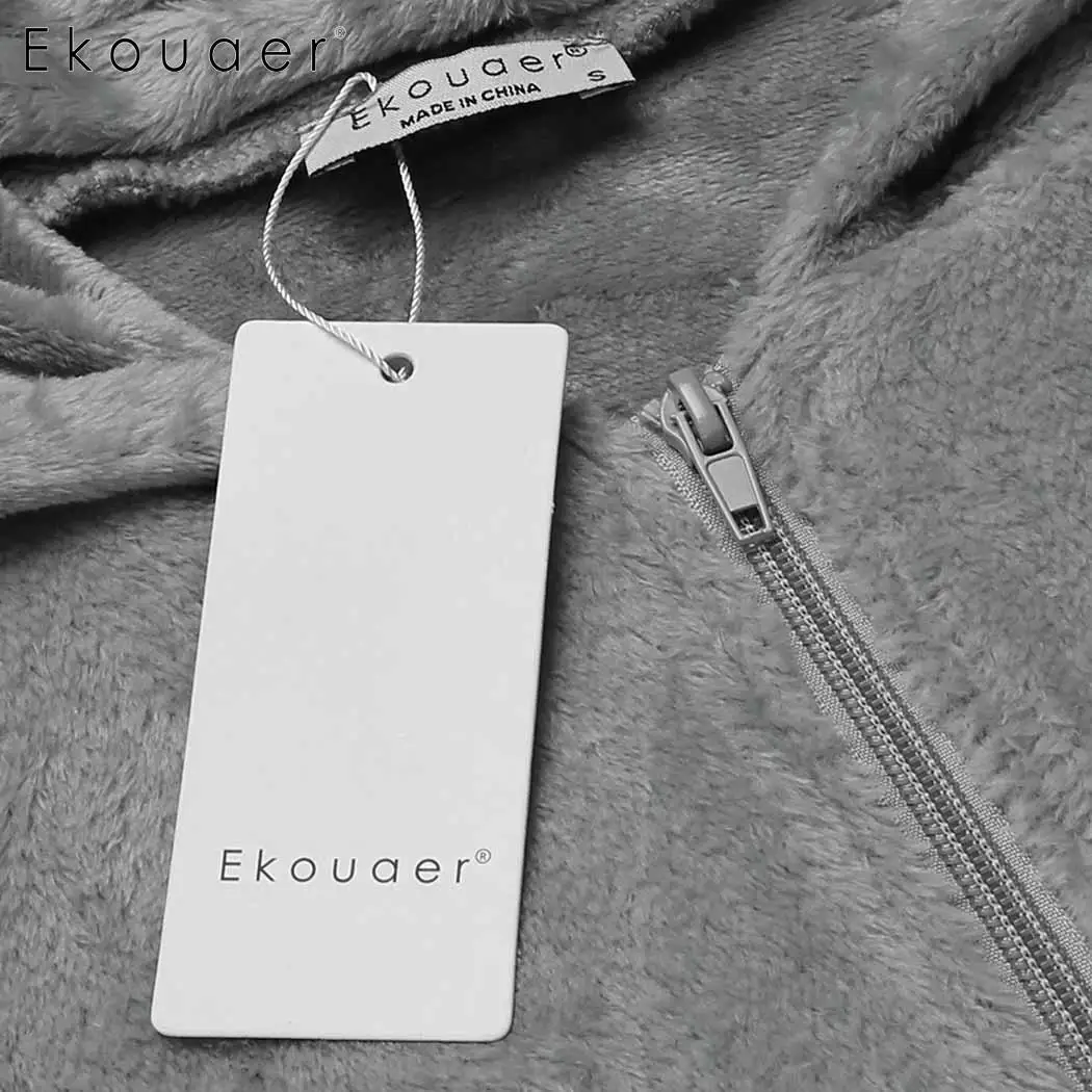 Ekouaer/теплые женские пижамные комплекты зимняя одежда для сна из флиса с капюшоном