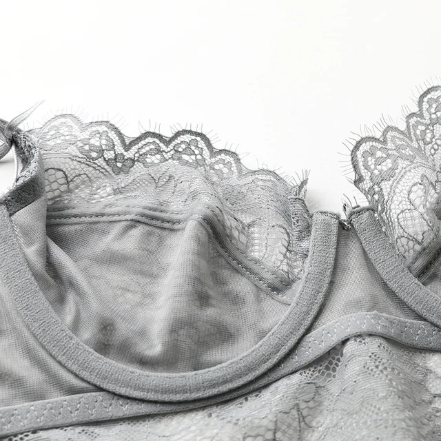 shaonvmeiwu Sexy eyelash lace super thin no sponge undergarment bra set with large breast size 5
