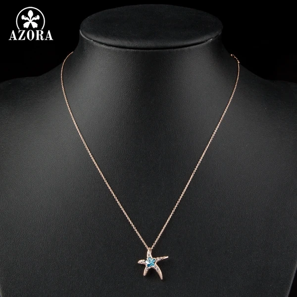 АЗОРА Звездочка с синей зимней розой в розовом цвете из стеллюкса австрийским кристаллом Подвеска на цепочке TN0084.