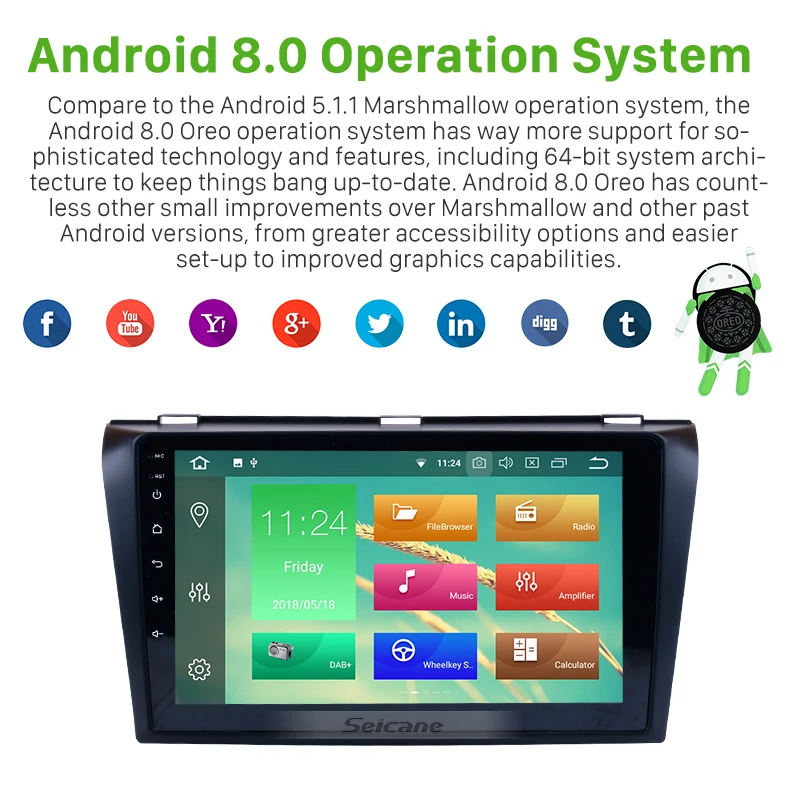 Seicane Android 9 0 HD &quotgps Автомагнитола для Mazda 3 2004 2005 2006 2007 2008 2009 сенсорный