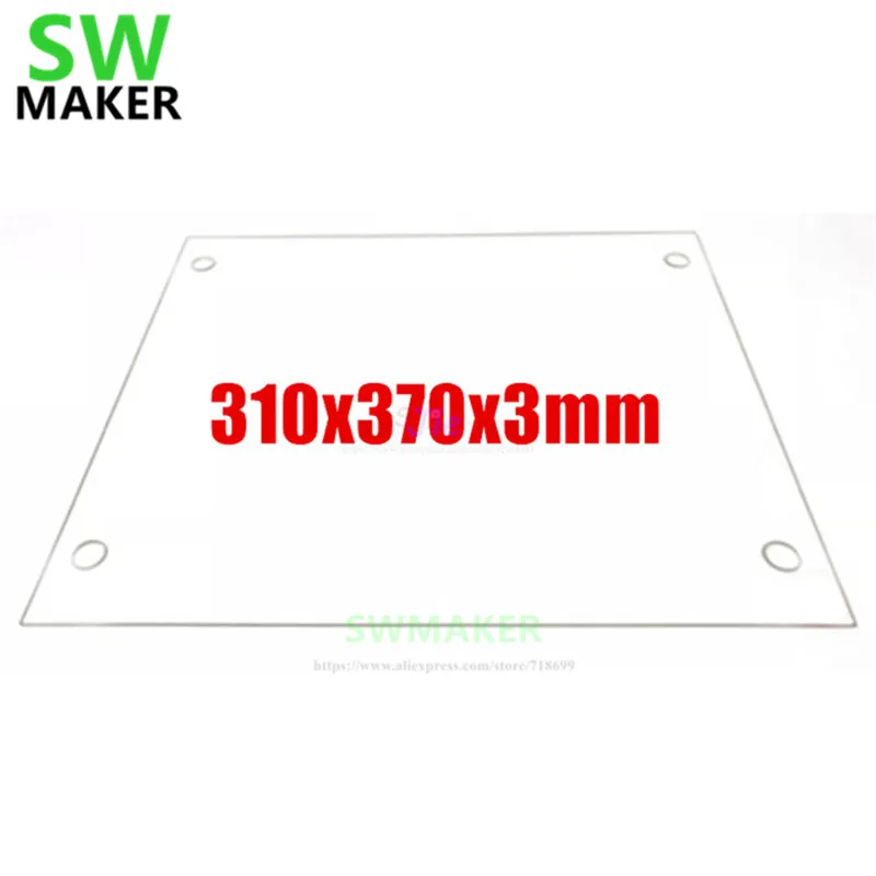 

310x370x3mm Borosilicate Glass Plate Flat w/ Screw Holes Polished Edge For DIY Tevo Tornado 3D printer parts