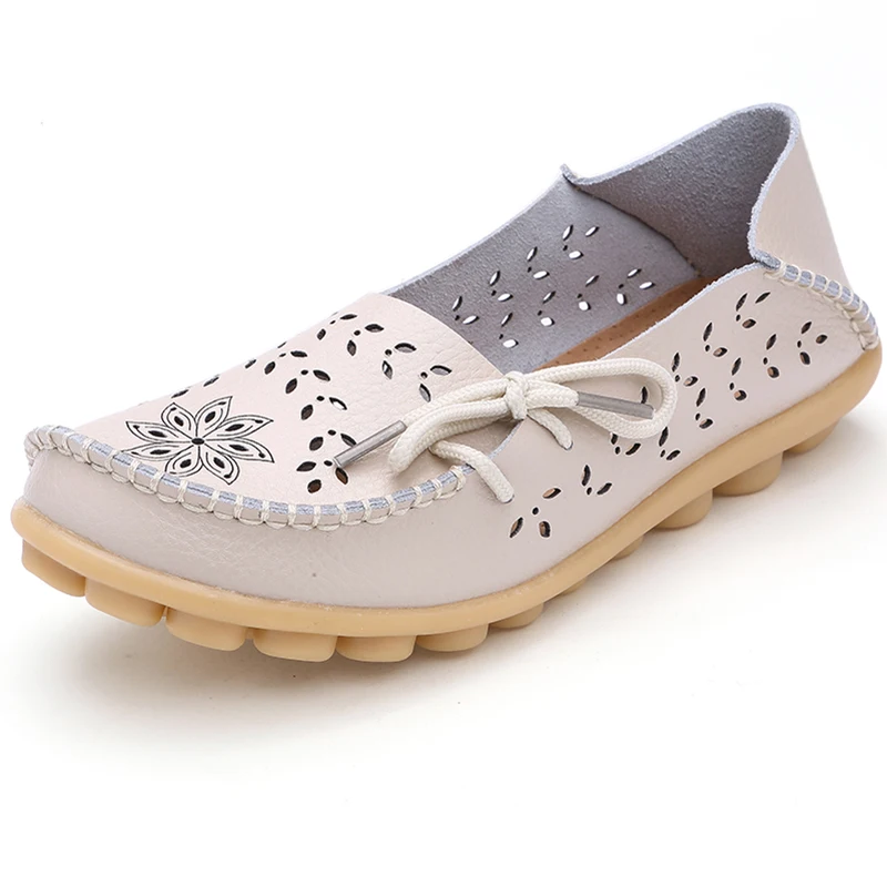 Фото Women Flat Soft Genuine Leather Shoes Woman Loafers Slip On Driver Mocassin Femme Breathable Summer Flats Women Leather Shoes №4