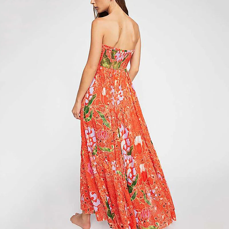 Женское шифоновое платье макси Gladiolus Boho длинное пляжное без бретелек с открытой