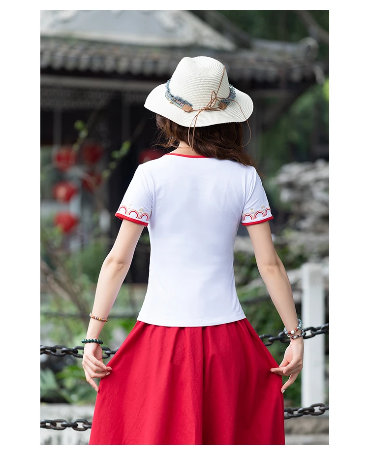 KYQIAO camiseta mujer футболка в этническом стиле женская летняя Мехико стиль Этническая винтажная черная белая зеленая Красная футболка с вышивкой