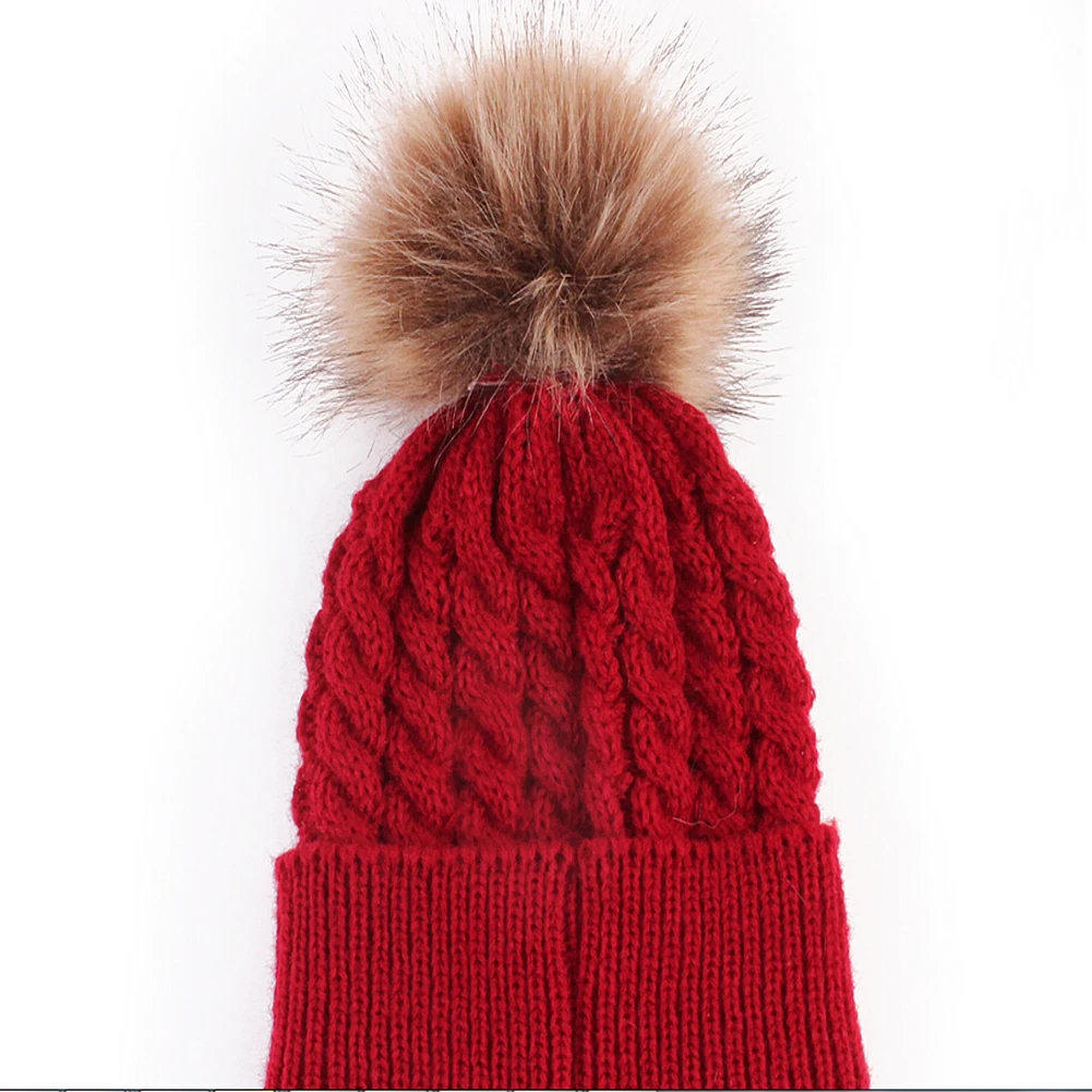 Cute Baby Girls Boys Warm Winter Knit Beanie Fur Hats Red Black White Khaki Gray Crochet Ski Knitted Ball Caps Accessories | Детская