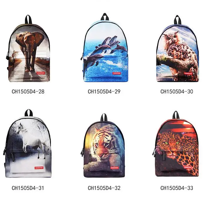 

1 piece Animal Men's 3D Elephant tiger dolphin Print Backpack for School Boys Casual College Student Laptop schoolbag Mochila