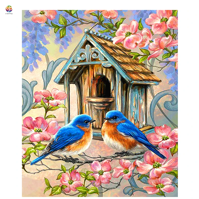 Frameless Digital Painting By Numbers Christmas Window Birds Floral Acrylic Paint Modern Wall Art Home Hotel Deco deal | Дом и сад
