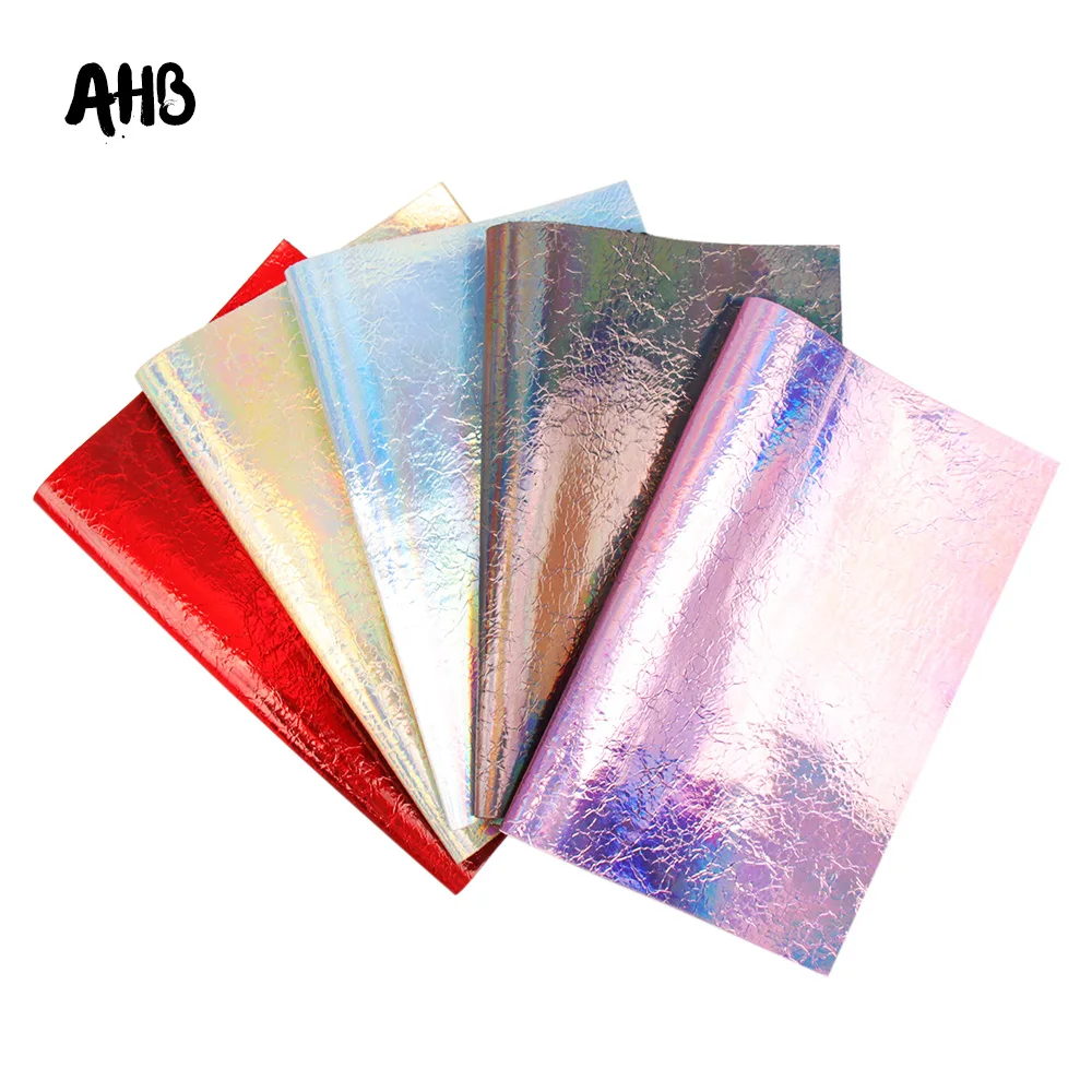

AHB 22*30CM Metal Faux Leather Fabric Synthetic Leather Rainbow Burst Crack DIY Hair Accessories Garment Decorative Materials