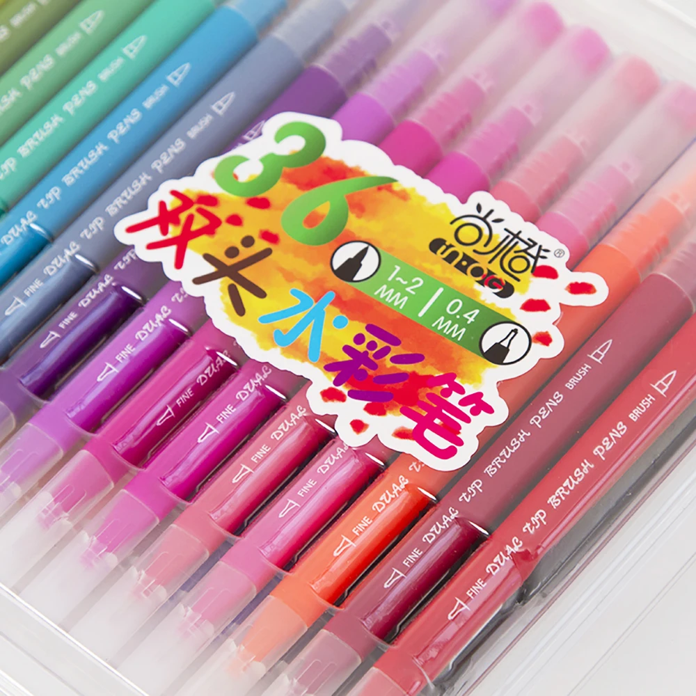 Dual Tip Markers 36 Colors Watercolor Brush Pens with 0.4 Fineliner and Highlighters Tip(1-2mm) | Канцтовары для офиса и дома