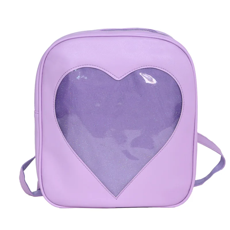 Purple XZXBBAG карамельный цвет из искусственной кожи Ita сумка DIY прозрачный любовь сердце форма Рюкзак Kawaii школьные сумки Харадзюку для девочек-подростков - Цвет: Purple