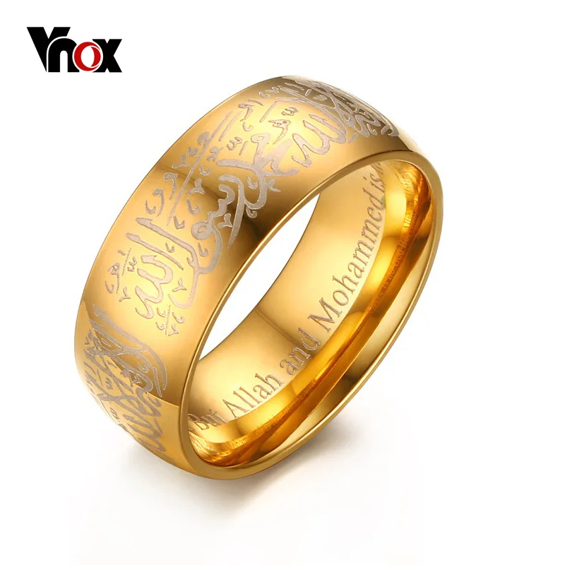 Vnox мусульманских Бог и Мохаммед кольцо 8 мм золото-Цвет для Для мужчин