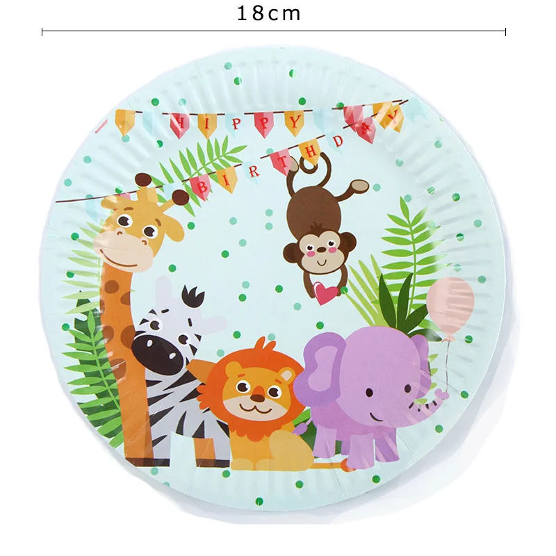 7inch plate 6pcs Мультфильм джунгли животных Тема воздушный шар День Рождения украшения детские одноразовые посуда декоративные воздушные шары вечерние принадлежности - Цвет: 7inch plate 6pcs