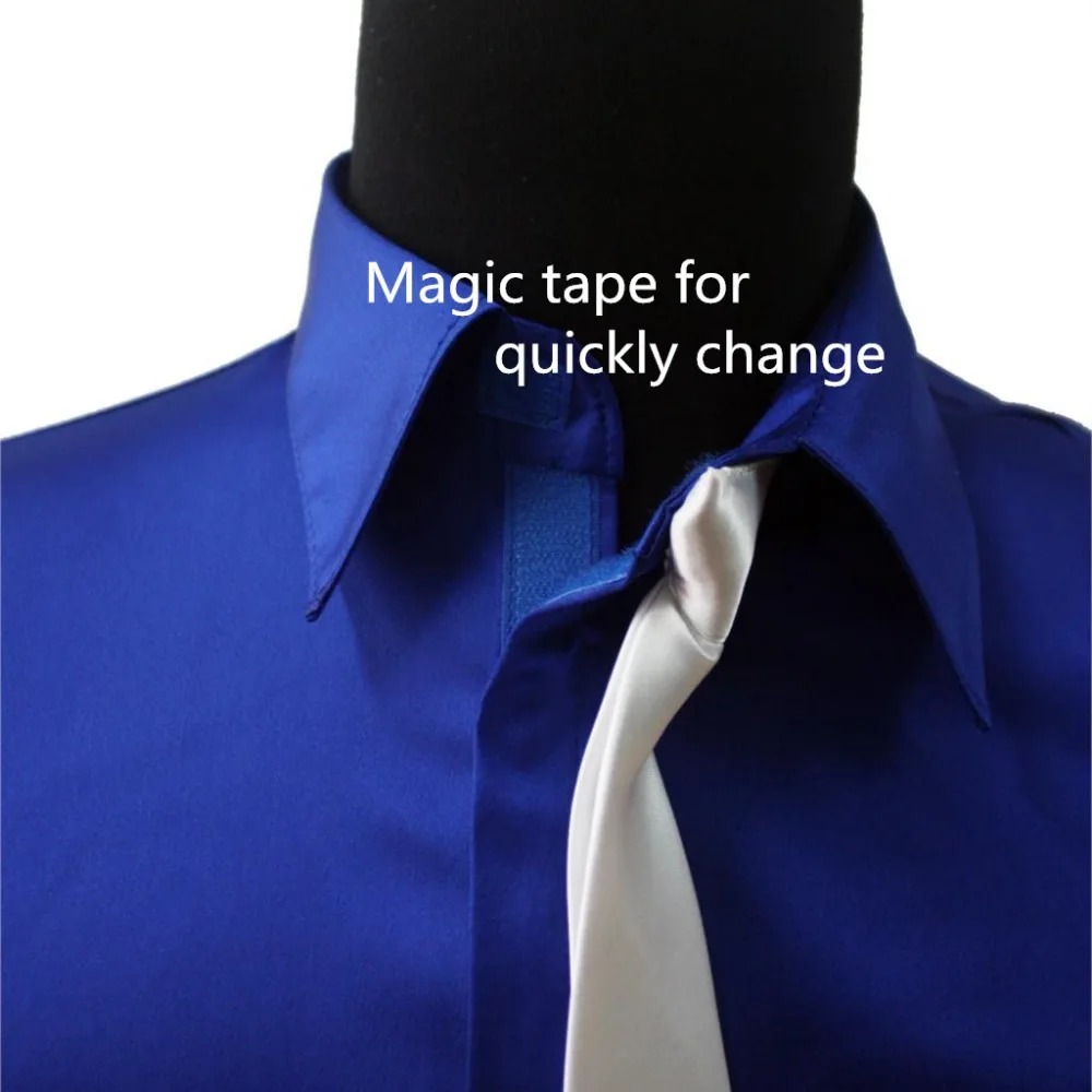 Фото Retro MJ Michael Jackson Smooth Criminal Bule Shine Shirt & Tie Thread Gluing Performance Halloween Show Clothing No Button №3