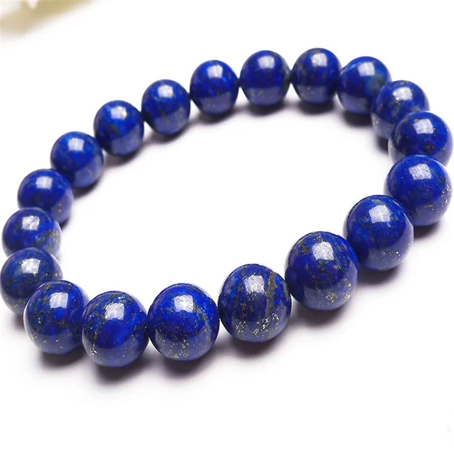 

10.5mm Genuine Natural Stone Blue Gold Lapis Lazuli Bracelets Fashion Charm Round Beads Jewelry Women Femme Stretch Bracelet