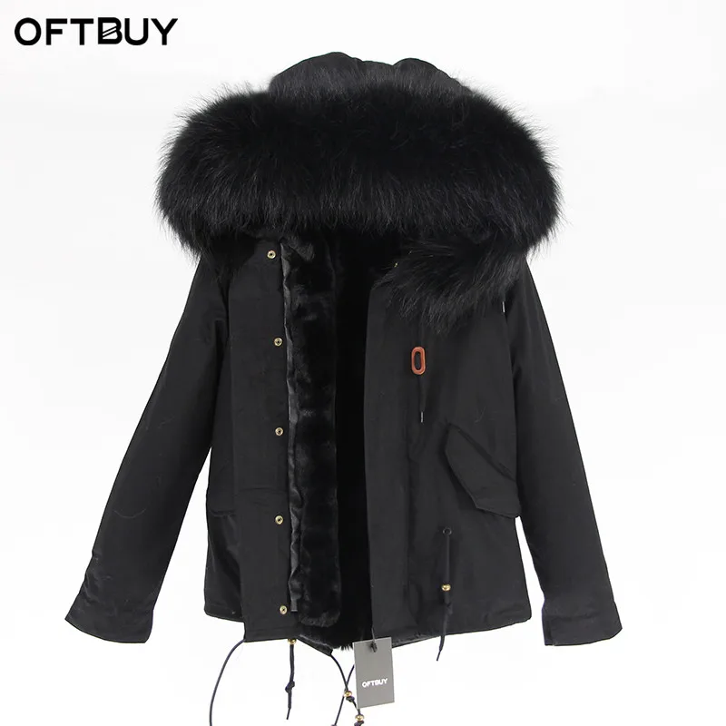 16 Бренд OFTBUY, черные парки, зимняя куртка, пальто, женская парка, пальто с натуральным мехом, натуральный большой мех енота, воротник, теплая плотная верхняя одежда - Цвет: 16