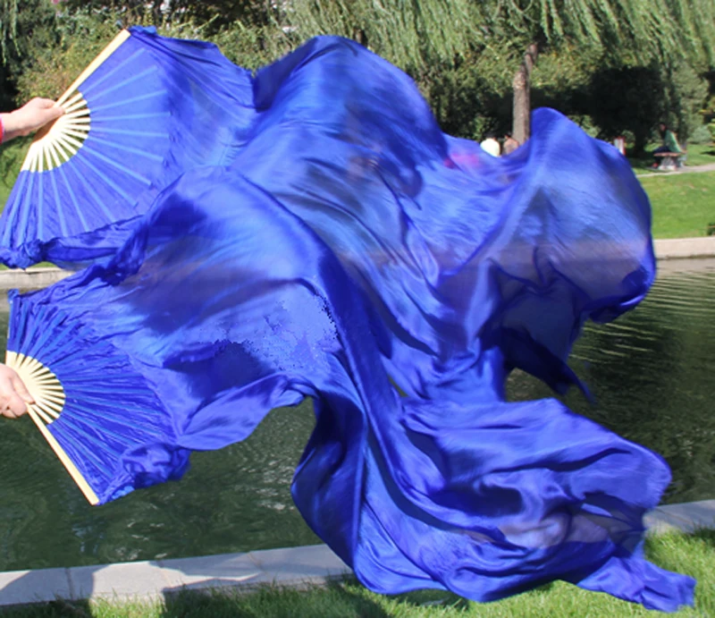 Новое поступление 1 пара (L + R) ручная синяя для танца живота натуральный шелк