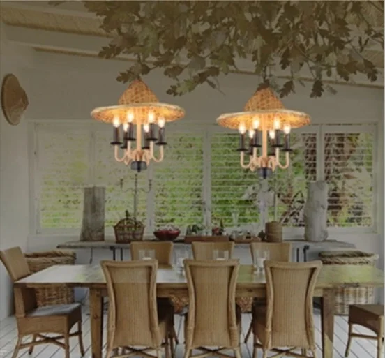 Люстра в стиле ретро Бамбуковая лампа для ресторана s-образный светильник дома из