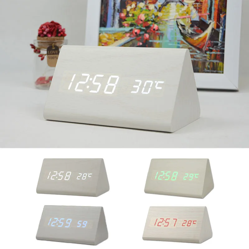 

Li&Tai LED Digital Alarm Clock Temperature Sounds Control Calendar LED Display Electronic Wooden Desktop colorful Table Clock