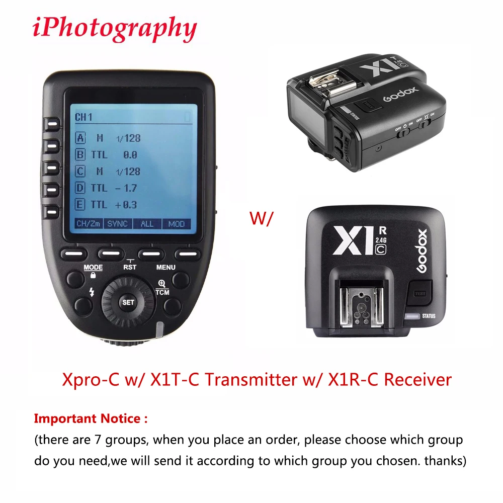 

Godox Xpro-C TTL Wireless Flash Trigger Transmitter w/ X1R-C TTL Wireless Flash Trigger Receiver Flash Trigger for Canon Camera