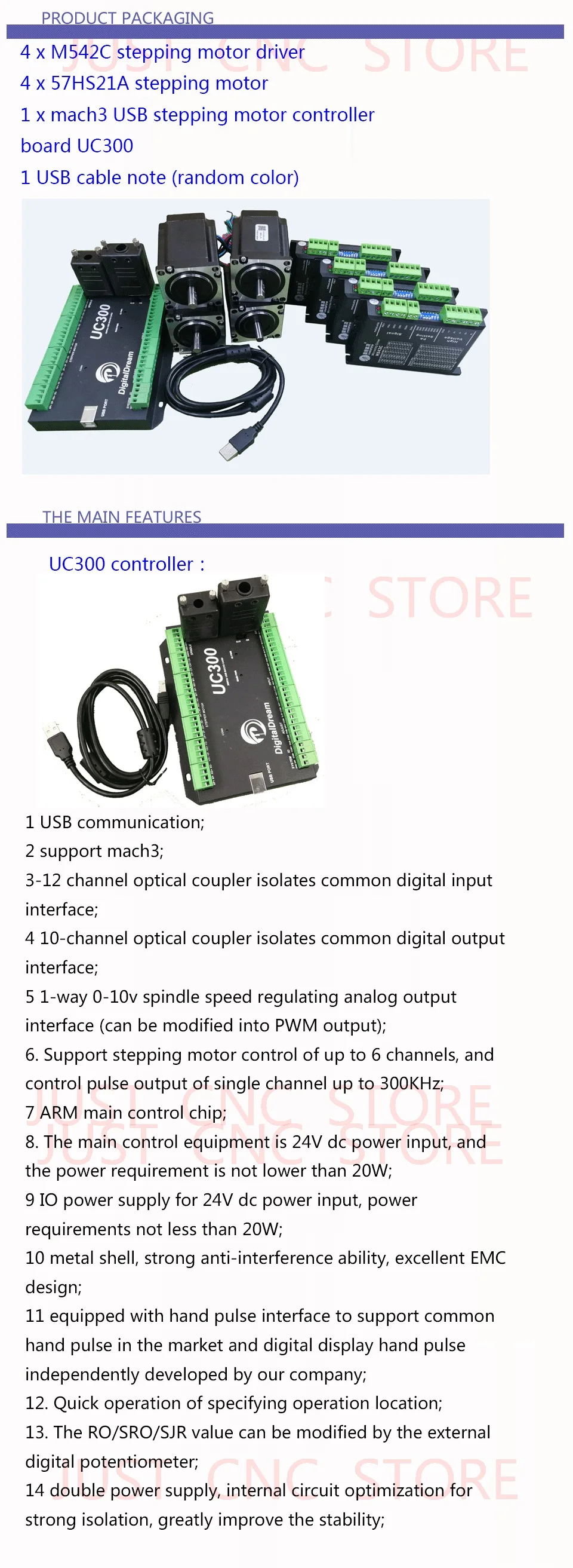 CNC mach3 USB 4 оси комплект, 4 шт. M542C Драйвер+ mach3 USB UC300 плата контроллера+ 4 шт. HS21A57 шаговый двигатель