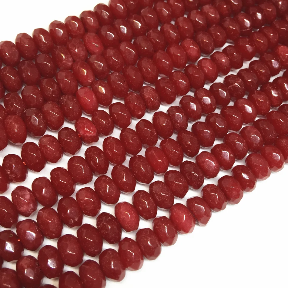 New Red Jade Jasper Stone 5x8mm Faceted Rondelle Abacus Loose Beads Wholesale Price Fashion Women Elegant Diy Jewelry 15&quotMY5327|loose