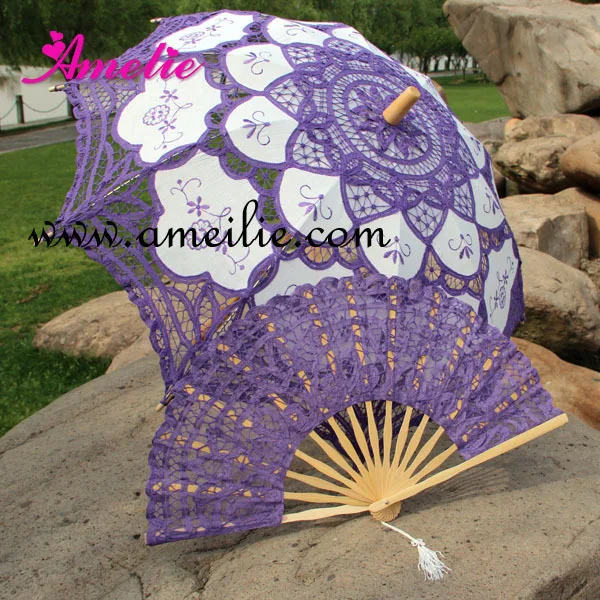 Handmade Embroidered Lace Parasol Sun Umbrella And Fan Wedding | Дом и сад