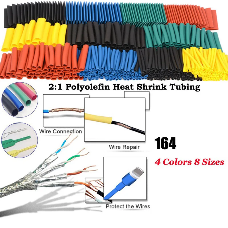 

164pcs Set Polyolefin Shrinking Assorted Heat Shrink Tube Wire Cable Insulated Sleeving Tubing Set QJS Shop