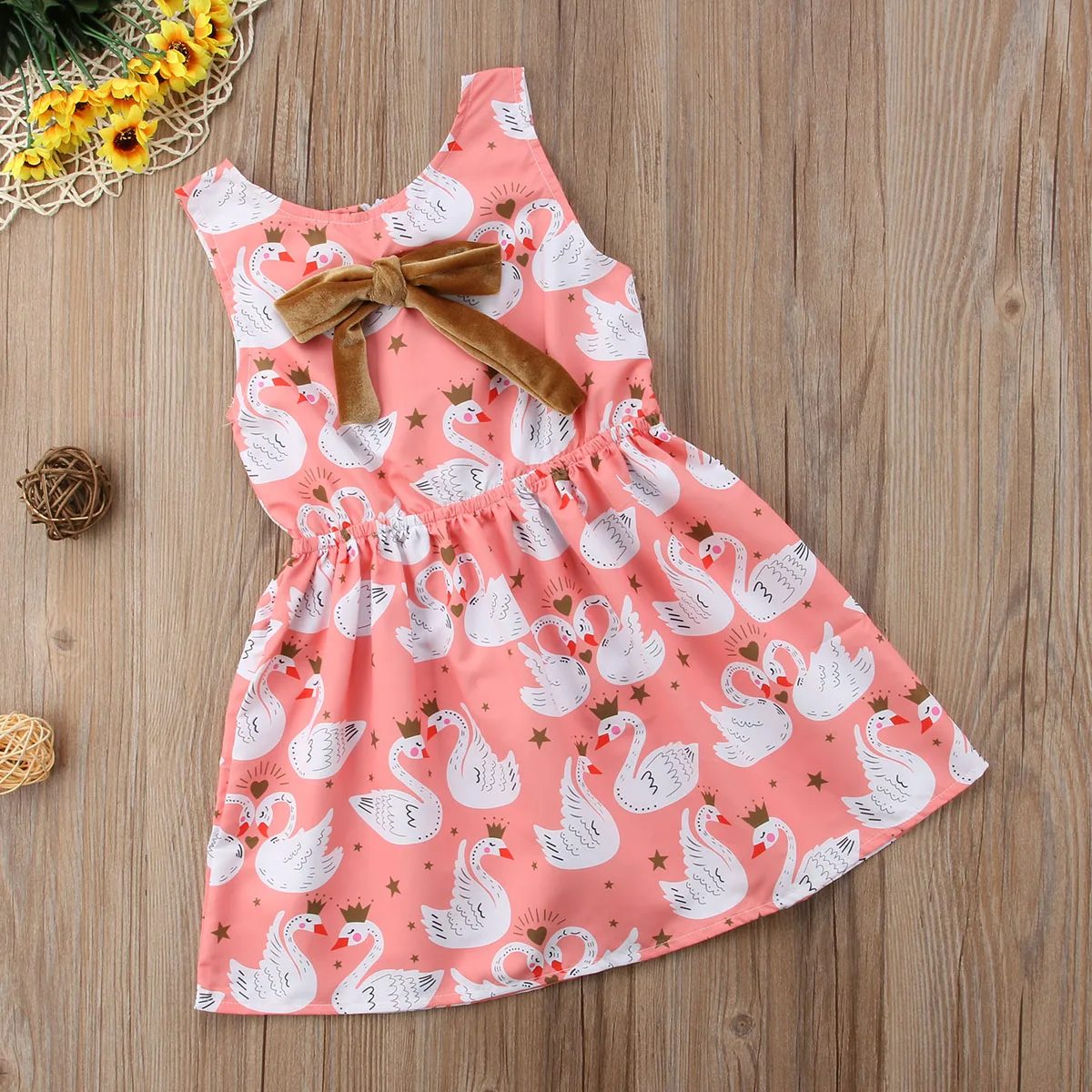 NOVEL fashion summer printing New Kid Baby Girl Toddler Princess Bow Floral Swan Pageant Party Tutu Cute Dress wild lovely CH | Детская