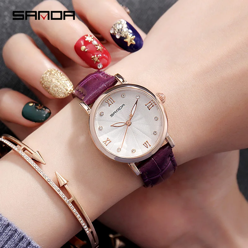 Relogio feminino SANDA женские часы модное платье кварцевые montre femme кожаный ремешок reloj