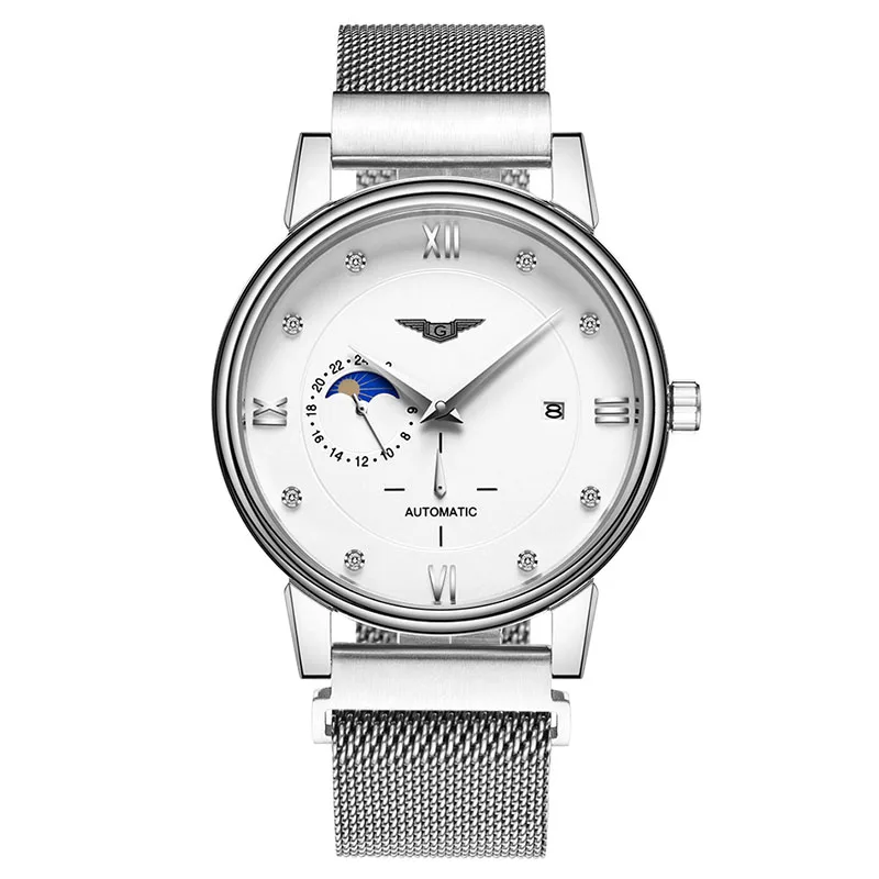 GUANQIN Automatic Watch Men Moon Phase Mens Mechanical Watches Top Brand Luxury Clock Stainless Steel Wristwatch reloj hombre | Наручные