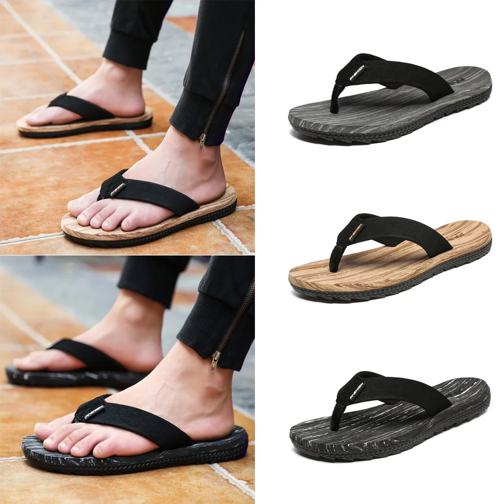 

SAGACE Men's summer solid color slippers men's word slip solid color fashion comfortable flip-flops high quality new listing
