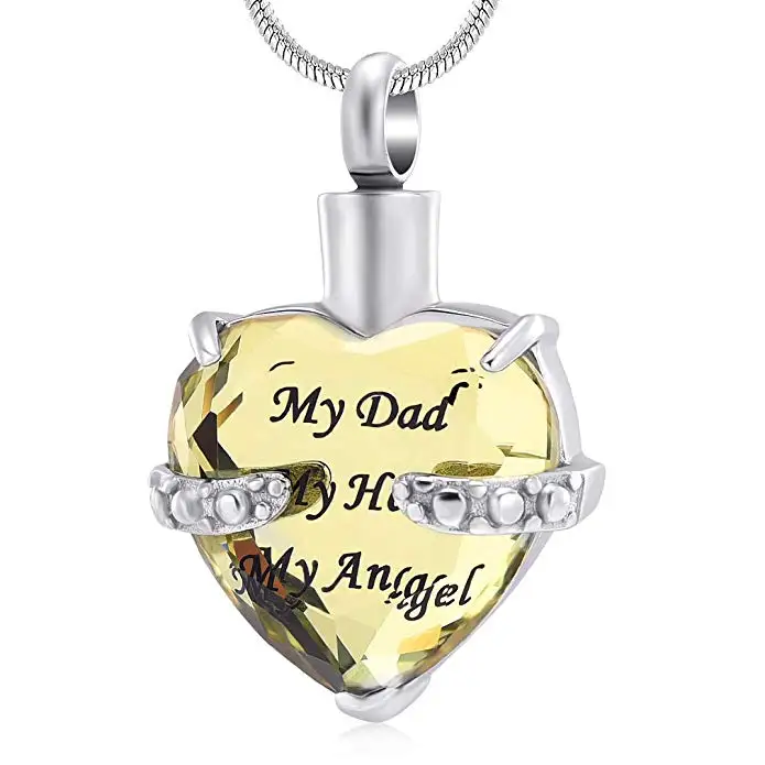 

JJ221 специальная гравировка мой папа мой герой Мой Ангел сувенир ювелирные изделия жёлтая талисман сердце из нержавеющей стали ожерелье для ...