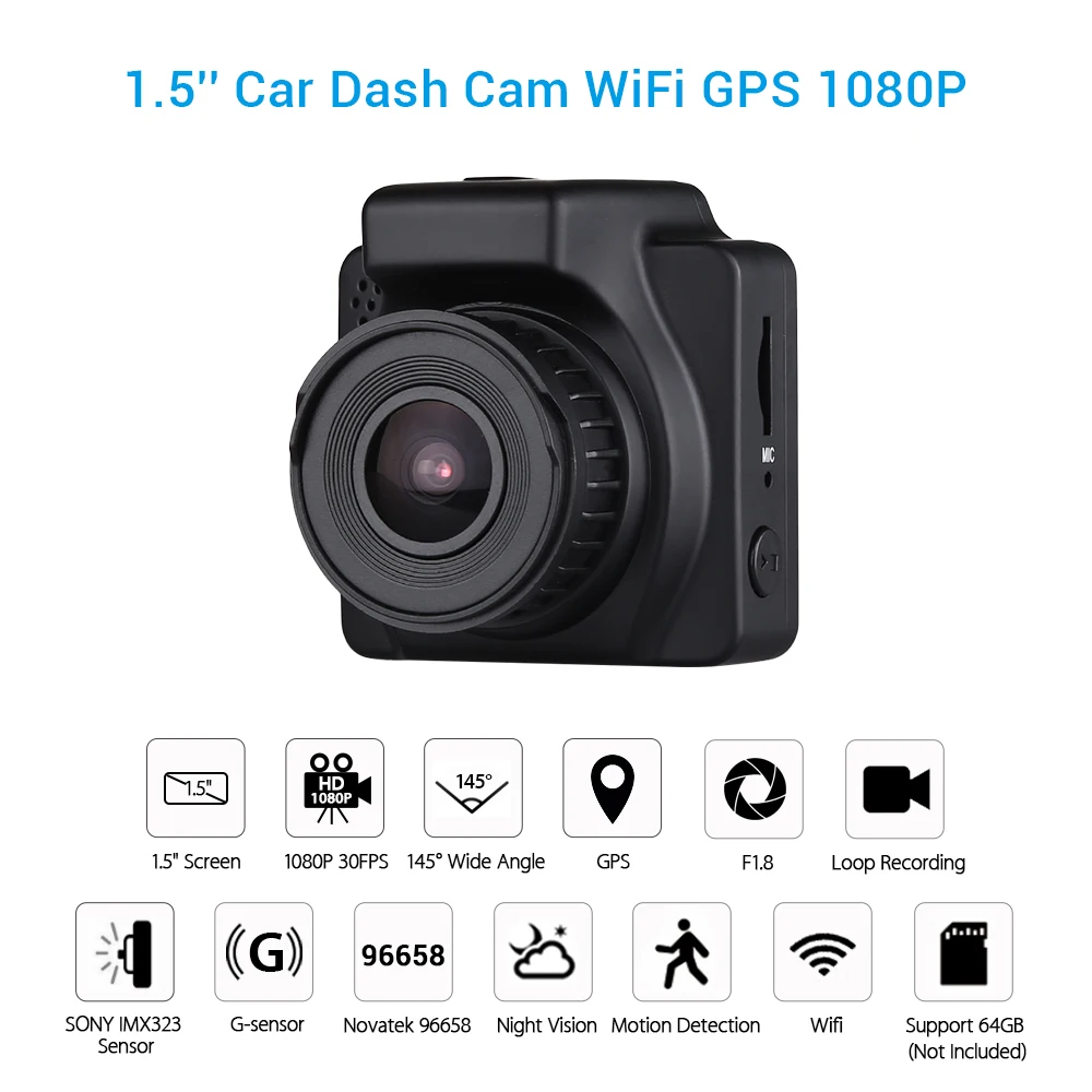 Автомобильный видеорегистратор GPS WIFI Novatek 96658 Dashcam Full HD 1080P автомобильная камера 1 5
