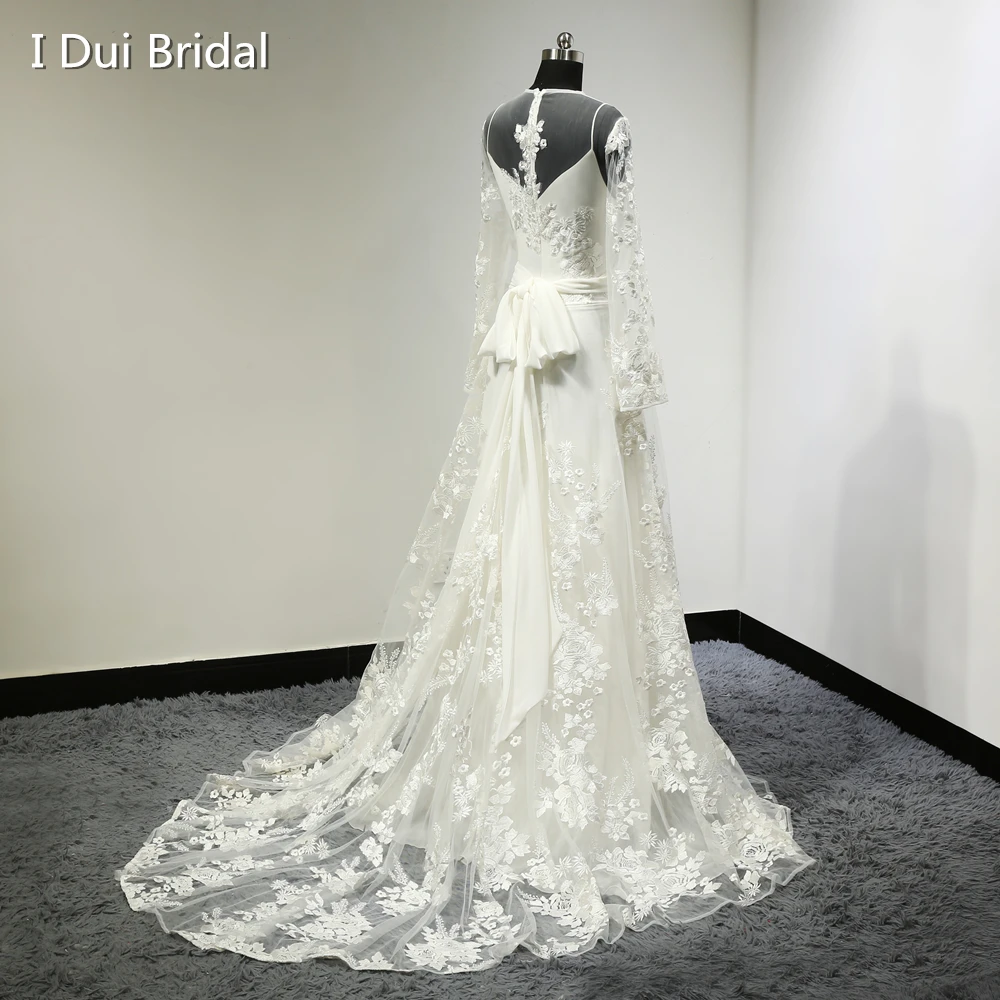 Женское свадебное платье в стиле бохо винтажное с длинными рукавами и кружевной