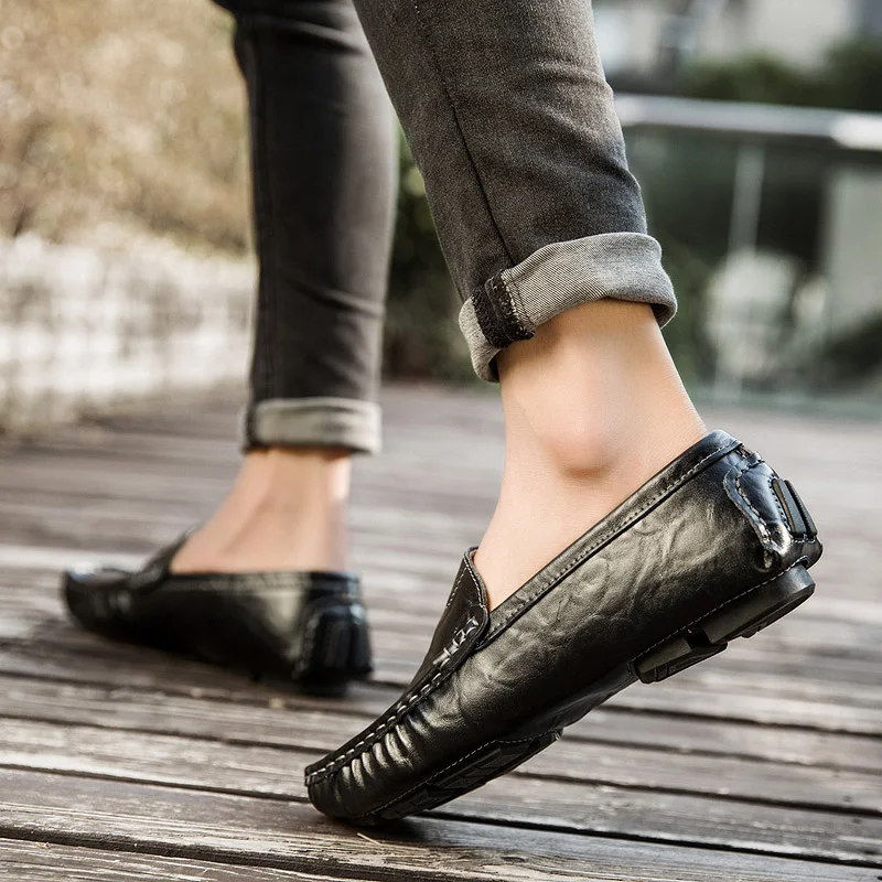 2019 Comfortable Genuine Leather Soft Men Shoes fashion breathable Loafers Male Moccasins Flats Casual Boat shoes big size 48 L5 | Обувь
